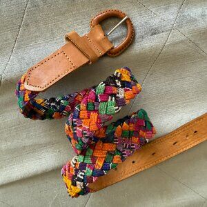 Vintage Multicolored Braided Brown Leather Belt 32